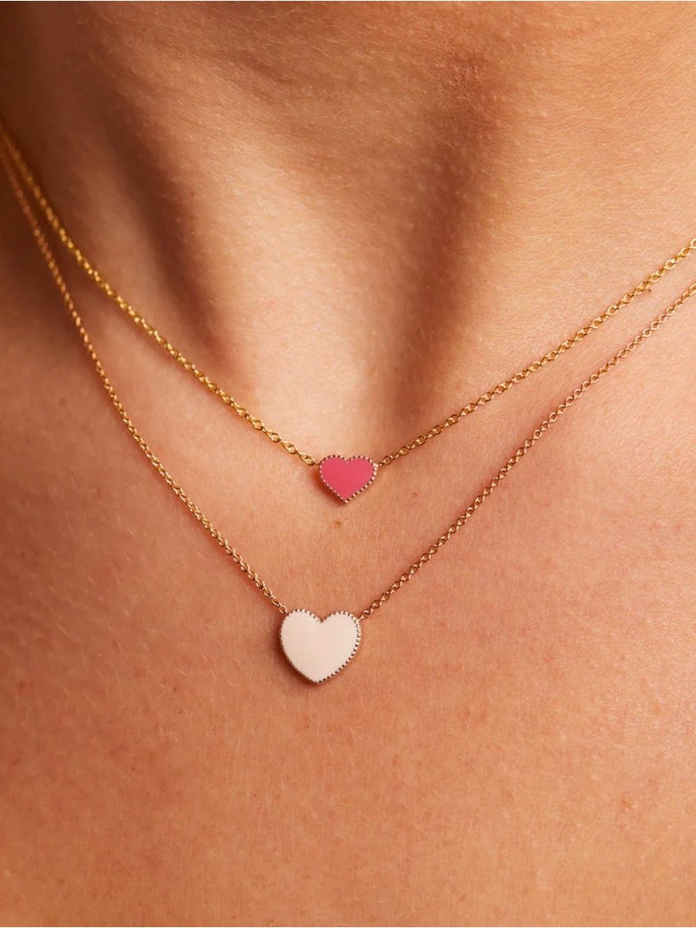 Baby Gold 6mm Enamel Hot Pink Heart Necklace
